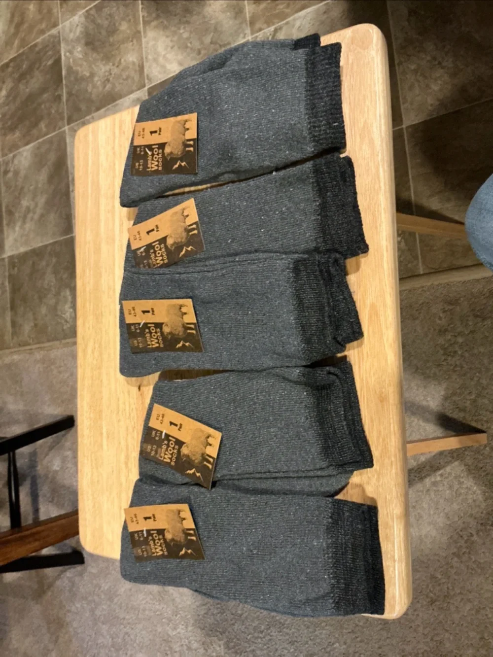 5 Pairs Dark Gray Lamb’s Wool Blend Crew Socks US 10-13 NWTs